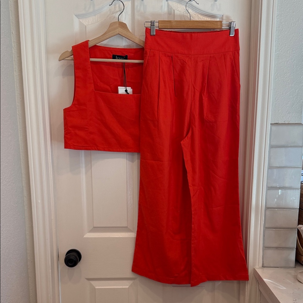 Kourt Sabal set NWT Square neck boxy top and pants linen blend - Picture 4 of 15